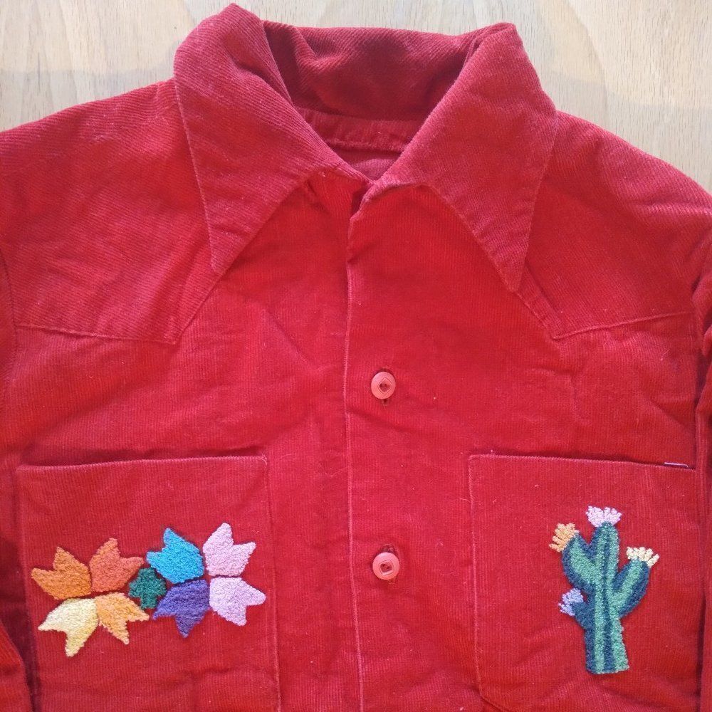 Vintage Southwest Cactus Cowboy Corduroy Button Down Shirt
